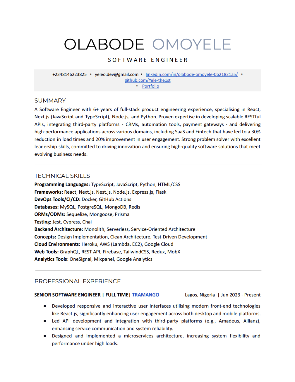 Omoyele Olabode's Resume on Print
